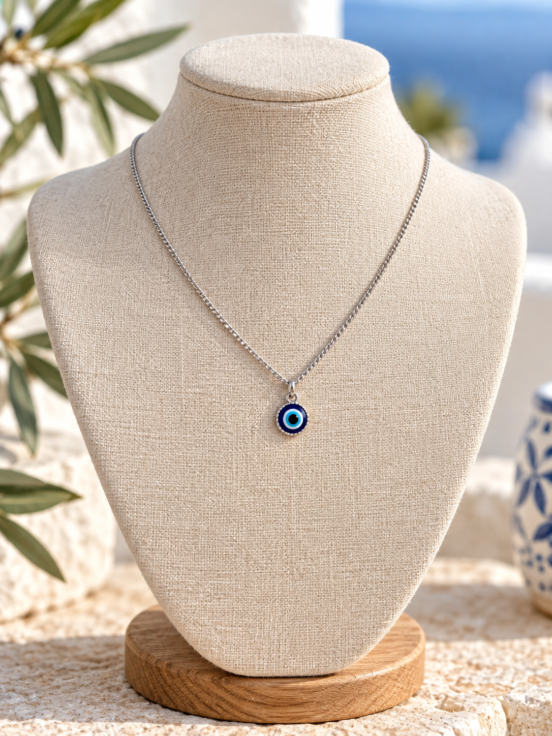 Minimalist Blue Evil Eye Necklace – Stainless Steel