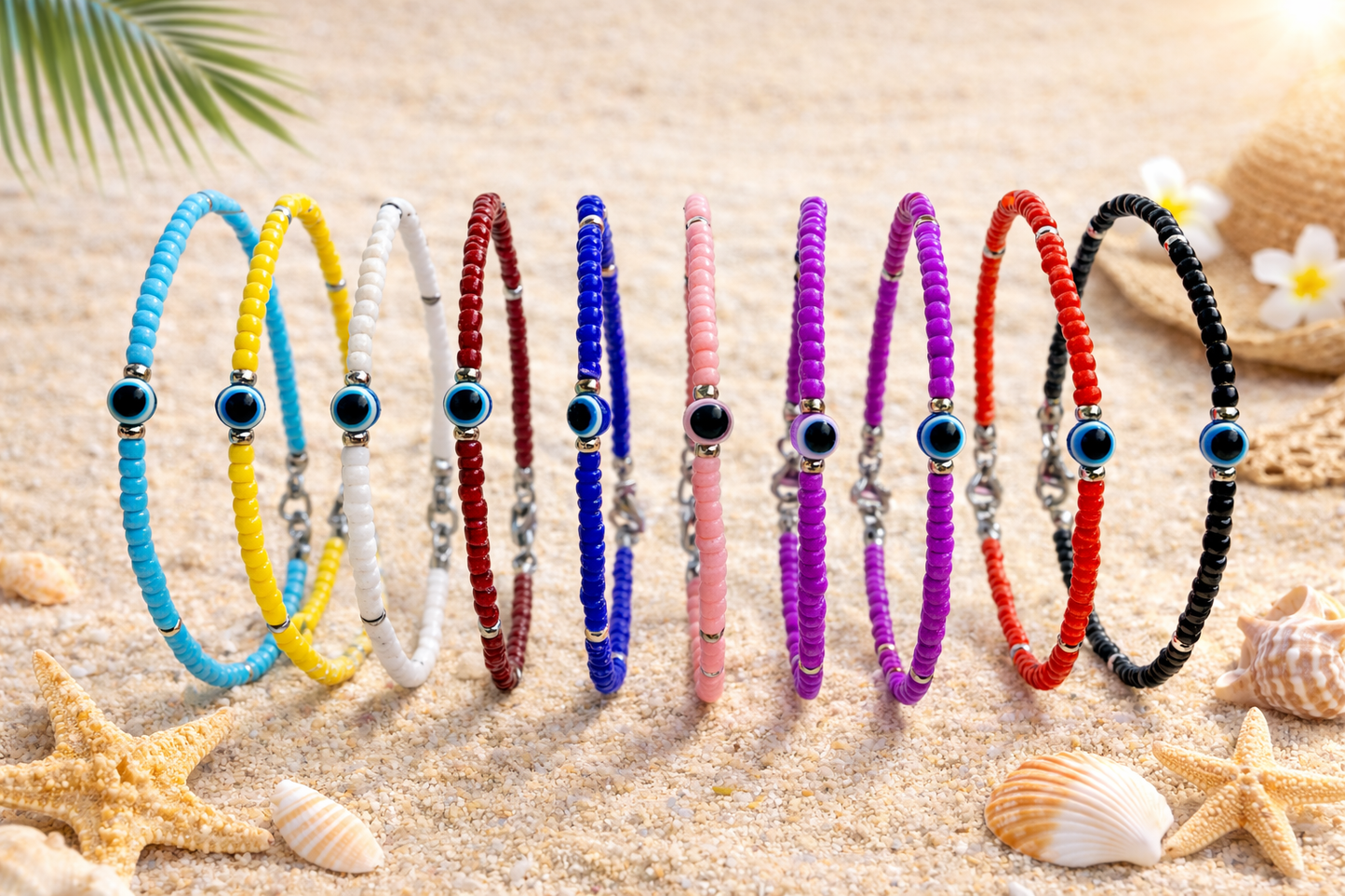 Bracelet Oeil Bleu Perles Rocailles - Bracelet minimalist Oeil bleu - Cadeau pour elle