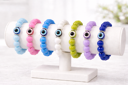 Bracelet Oeil Bleu Avec Perles Acryliques, Bracelet Oeil Protection Femme, Bijou Tendance Cadeau