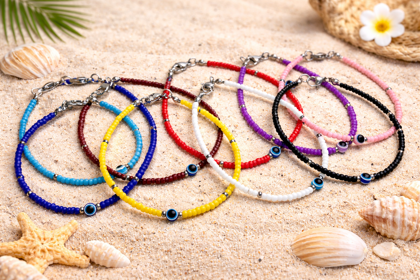 Bracelet Oeil Bleu Perles Rocailles - Bracelet minimalist Oeil bleu - Cadeau pour elle