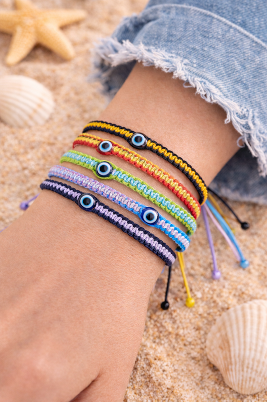 Woven Evil Eye Bracelet | Adjustable Two-Tone Macrame | Gift Idea