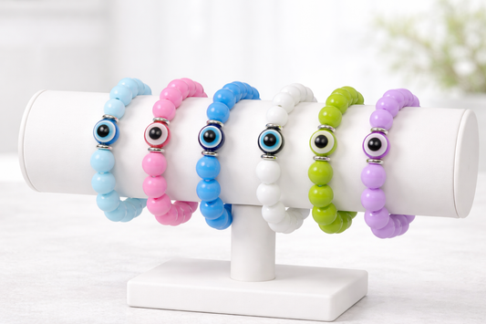 Evil Eye Bracelet Stretch - Acrylic Beaded Bracelet, Protection Bracelet for Women, Trendy Jewelry Gift