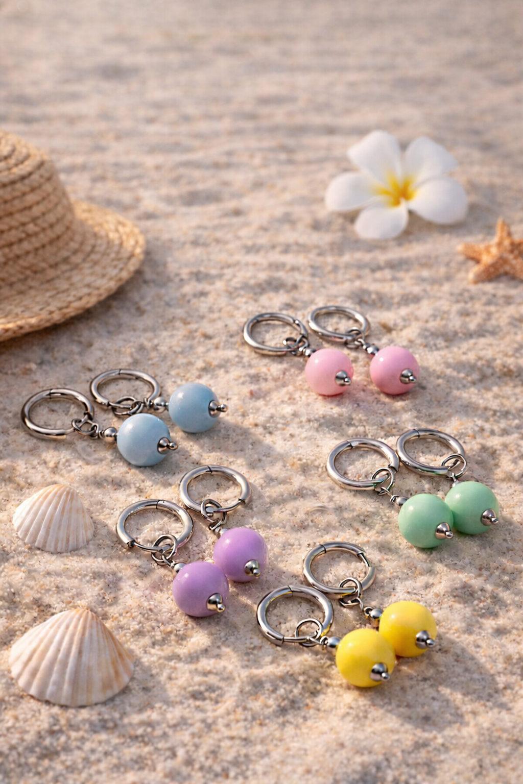 Summer Pastel Hoop Earrings with Acrylic Beads – 5 colors Available - Modern & Trendy Jewelry