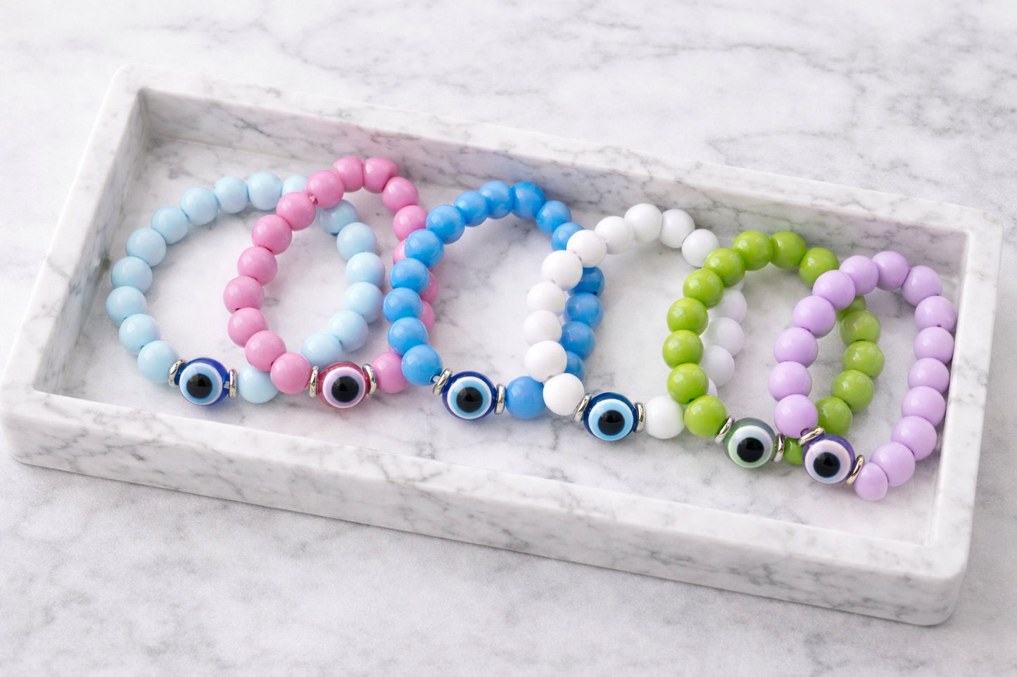 Evil Eye Bracelet Stretch - Acrylic Beaded Bracelet, Protection Bracelet for Women, Trendy Jewelry Gift