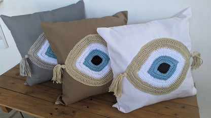 Housse de Coussin Oeil Bleu au Crochet - Décoration Maison