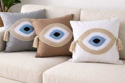 Crochet Evil Eye Cover Cushion - Greek Gift - House ornament