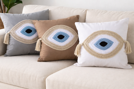 Crochet Evil Eye Cover Cushion - Greek Gift - House ornament