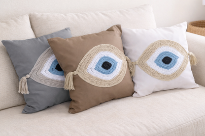 Crochet Evil Eye Cover Cushion - Greek Gift - House ornament