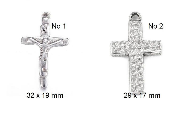 Wooden Rosary Car Charm - Stainless Steel Cross, Rearview Mirror Accessory