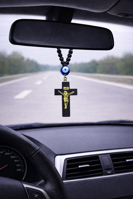 Bijou de Retroviseur Croix en Bois