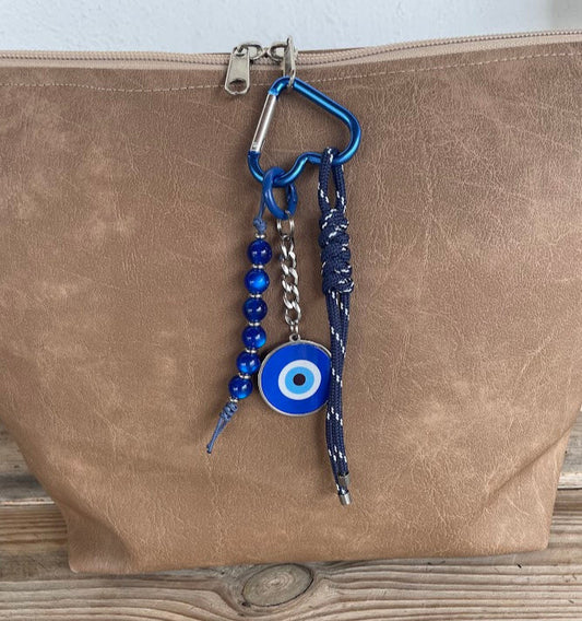 Bijou de Sac Oeil Bleu - En Acier Inoxydable - Perles oeil de chat - Bijou Grec 