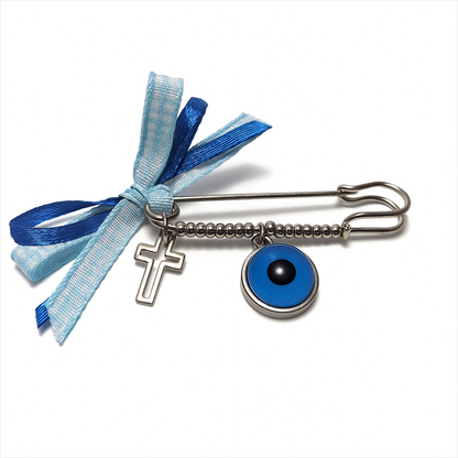Stainless Evil Eye Safety Pin for Baby Protection | Handcrafted Lucky Charm