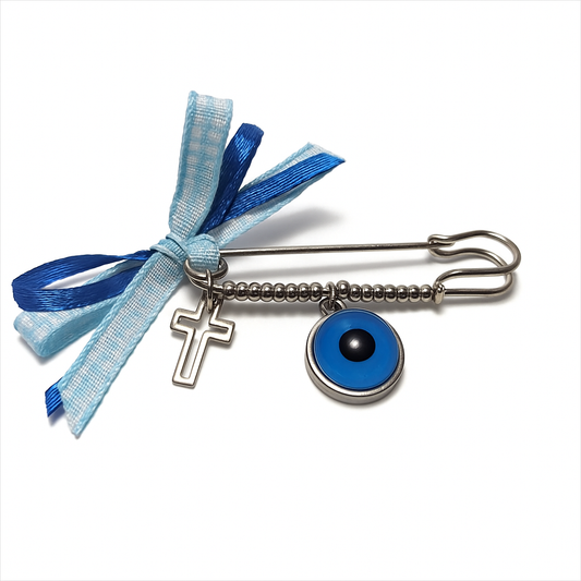 Stainless Evil Eye Safety Pin for Baby Protection | Handcrafted Lucky Charm