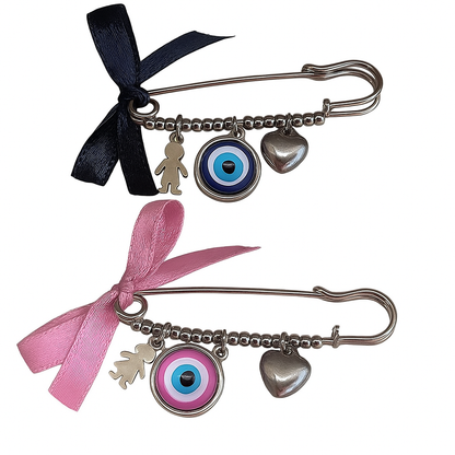 Stainless Evil Eye Safety Pin for Baby Protection | Handcrafted Lucky Charm