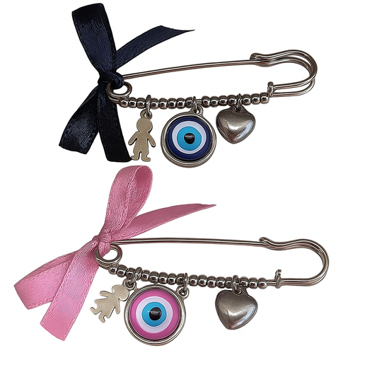 Stainless Evil Eye Safety Pin for Baby Protection | Handcrafted Lucky Charm