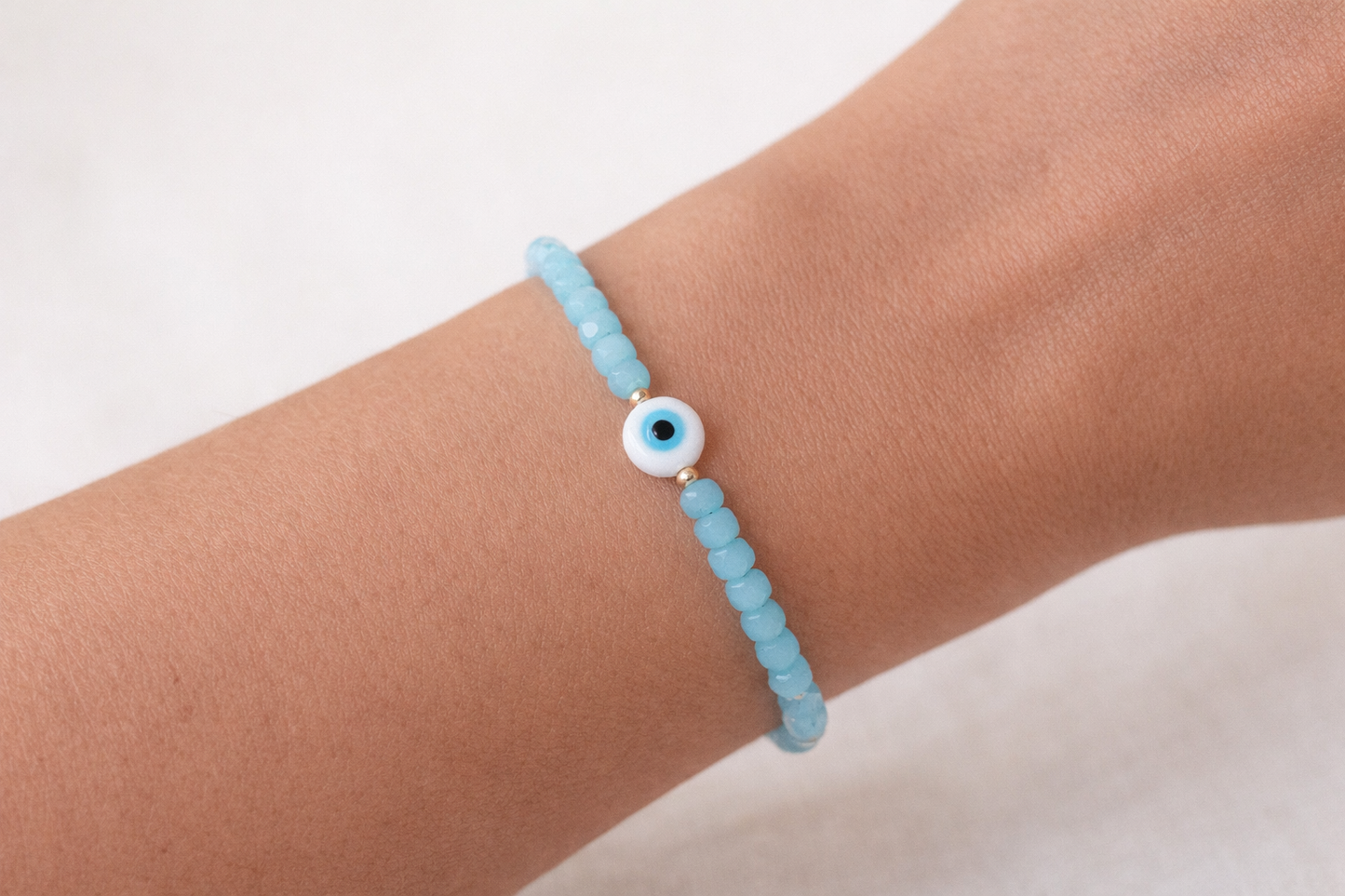 Gold Filled Evil Eye Bracelet - Blue Beaded Bracelet - Women's Gift -  Greek Jewelry