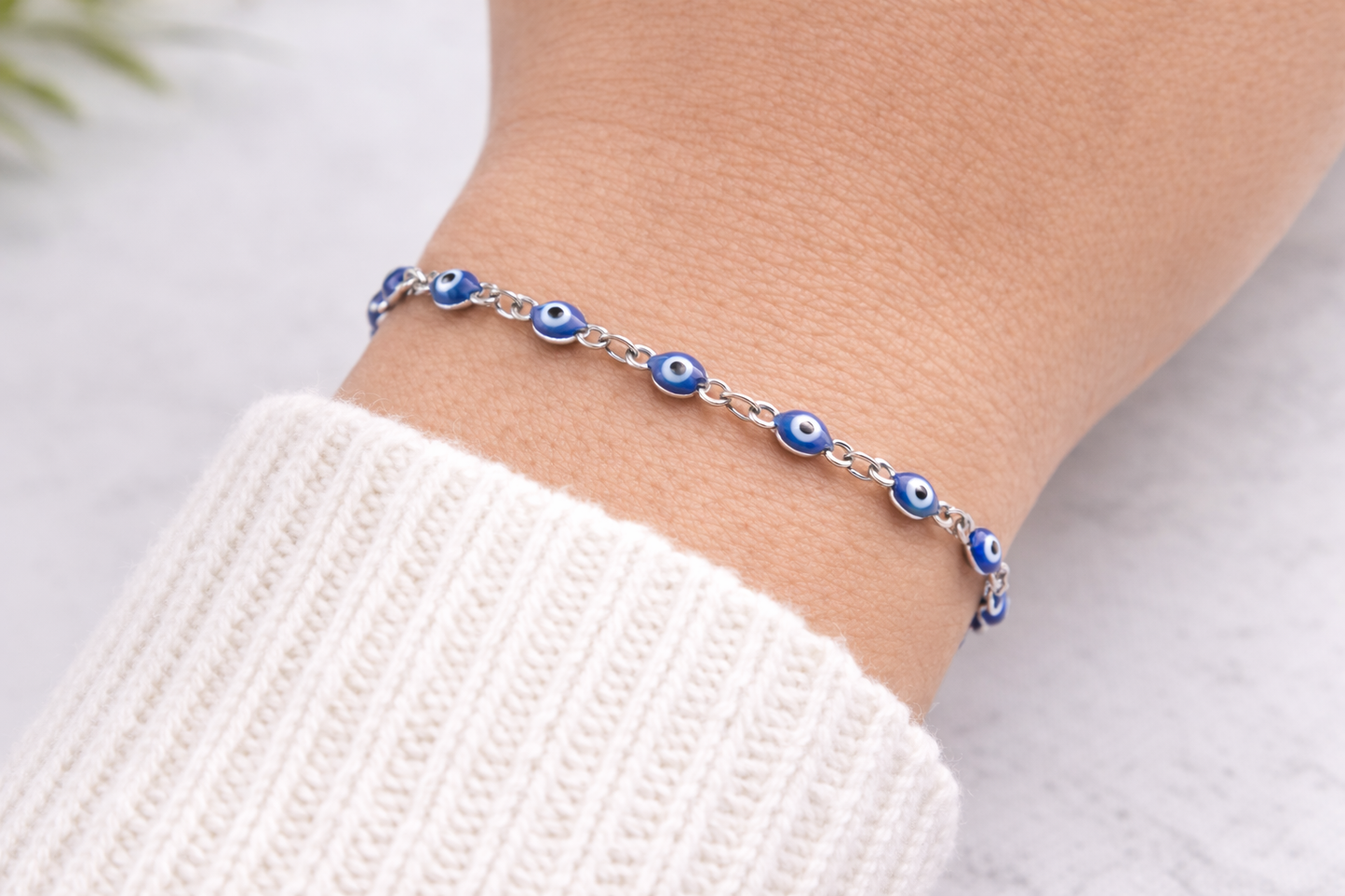 Bracelet Oeil Bleu en Acier - Bijou Grec - Cadeau pour Elle