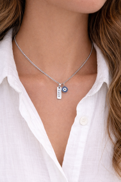 Evil Eye Lucky Charms Necklace - Stainless jewelry - Gift for her - Tiny jewelry - Greek Gift