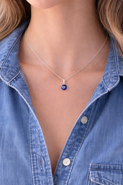Collier Argent Oeil Bleu Couleurs au Choix 