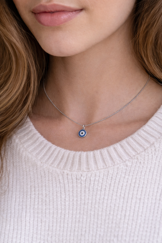 Pendentif Oeil Bleu Emaillé - Bijou Femme