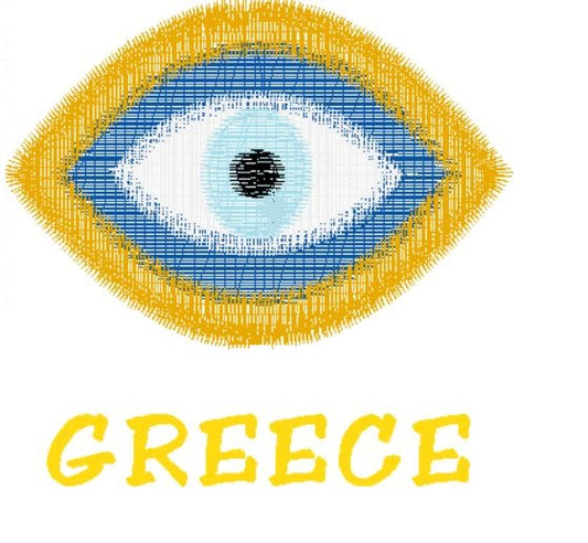 Evil Eye w/ Greece Machine Embroidery Design - Digital Embroidery File