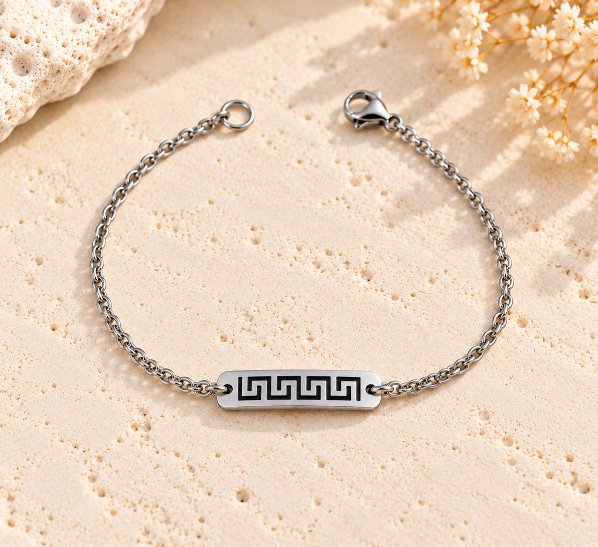 Bracelet En Acier Inoxydable Avec Motif Grec – 3 Styles de Chaînes Au Choix