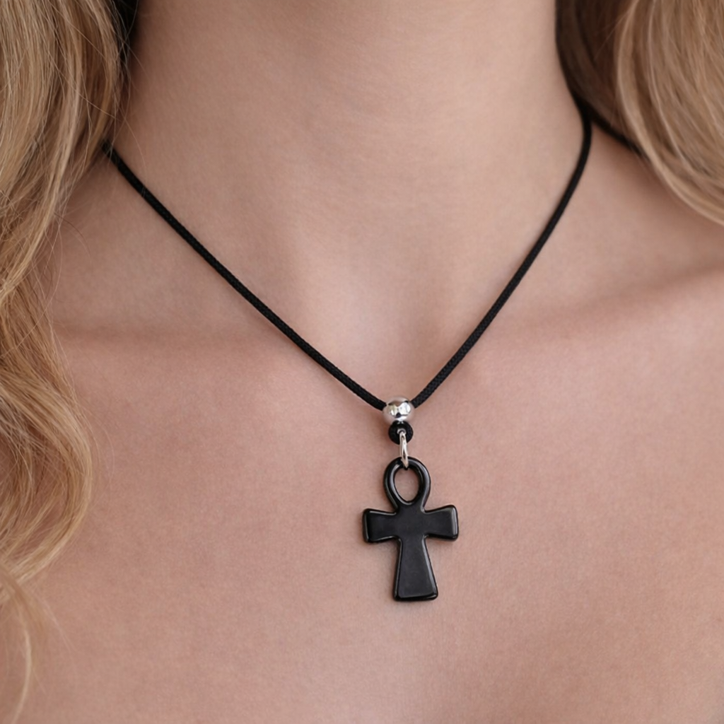 Hematite Gemstone Ankh Cross Pendant - Egyptian Pendant