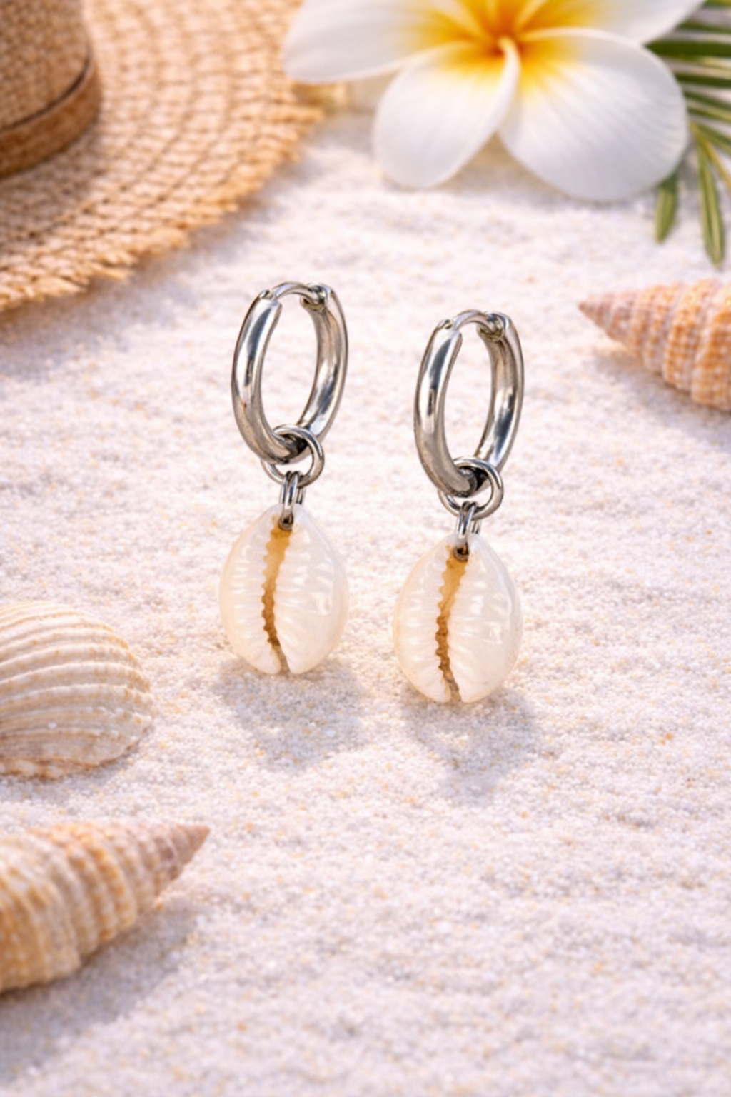 Stainless Steel Cowrie Shell Hoop Earrings
