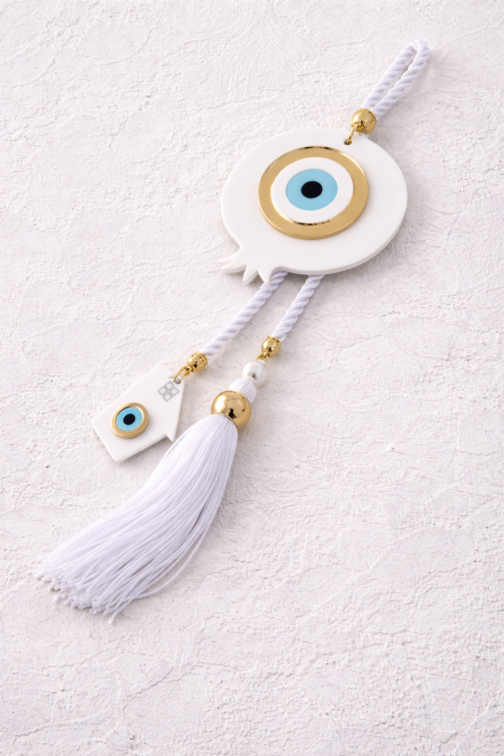 Handmade Evil Eye White Pomegranate Wall Hanging | Large Gold Tone Home Decor