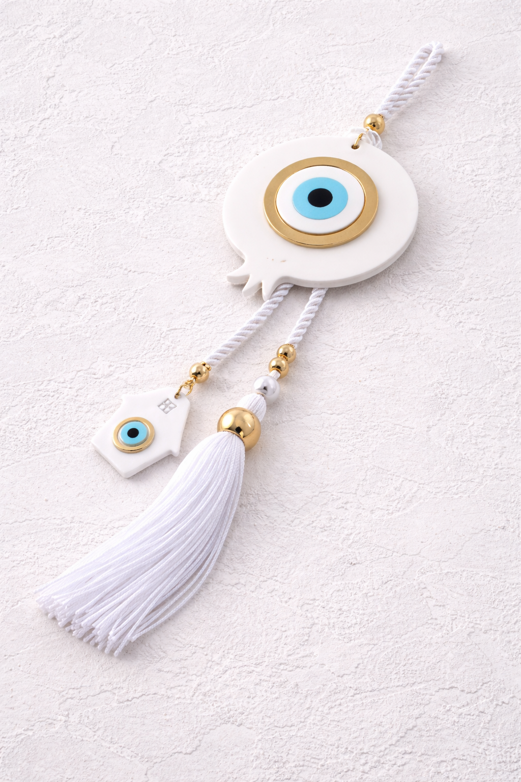 Handmade Evil Eye White Pomegranate Wall Hanging | Large Gold Tone Home Decor