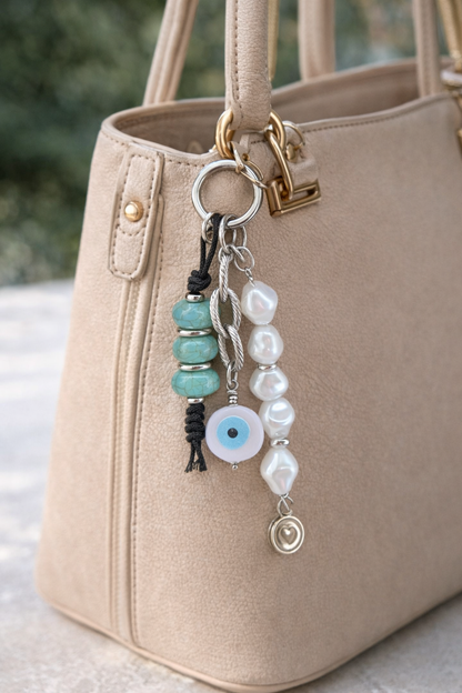 Bijou de sac Peace & Love - Oeil Bleu Porte Bonheur - Accessoire de sac