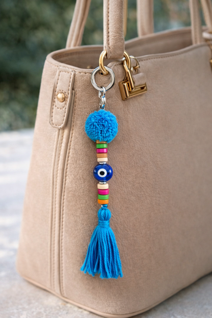 Bijou de Sac Oeil Bleu et trèfle en Acier Inoxydable 