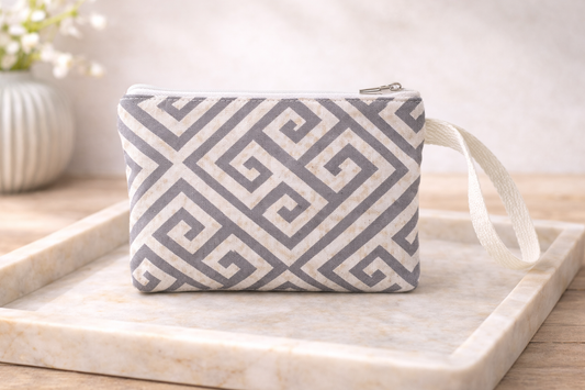 Greek Key Fabric Pouch - Handmade Greek purse - Greek gift
