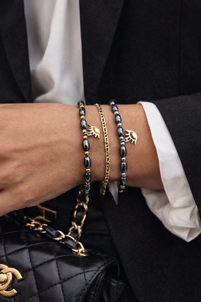 Evil Eye Hematite Bracelet - Greek Evil Eye Protection Bracelet - Gif For Her