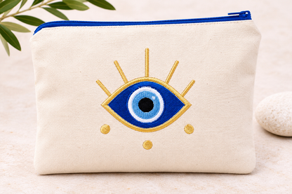 Pochette en tissu avec oeil brodé - Sac pour les yeux maléfiques - Pochette faite à la main