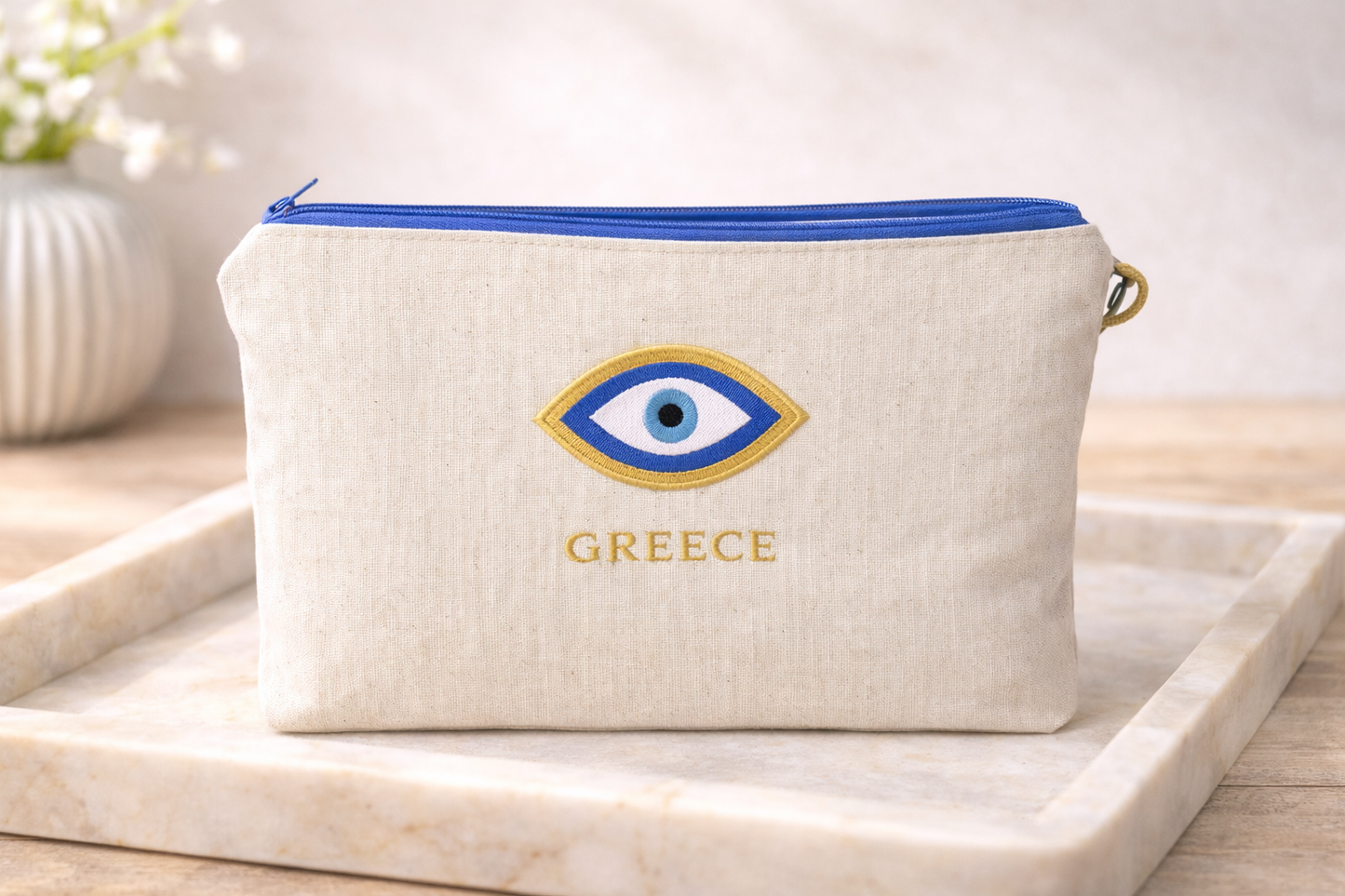 Evil Eye embroidered Pouch – Handmade Greek Purse – Greek Gift