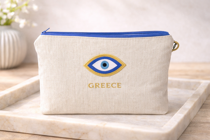 Evil Eye embroidered Pouch – Handmade Greek Purse – Greek Gift