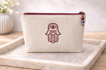 Canvas Hamsa Hand Embroidered Pouch – Custom pouch – Greek Gift