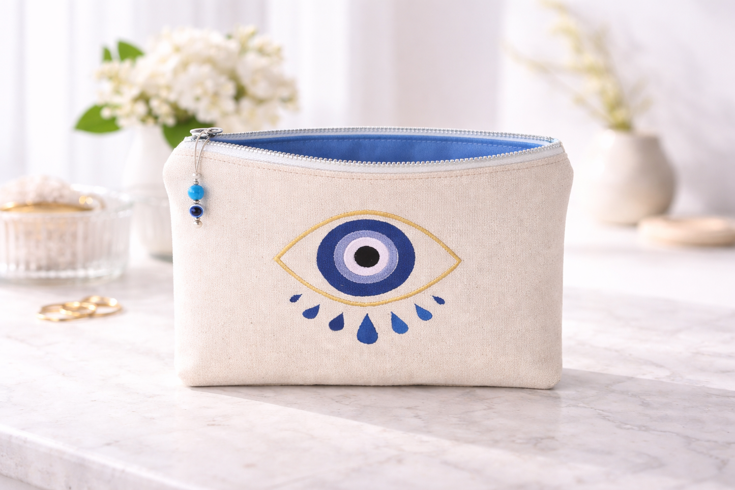 Pochette en tissu Oeil Bleu – Pochette brodée – Cadeau grec