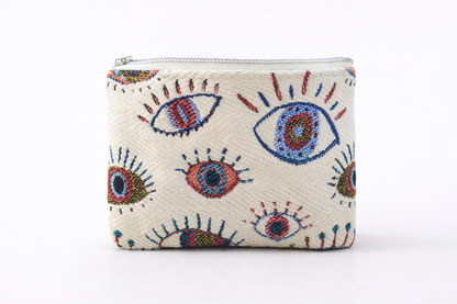 Greek Evil Eye Pouch - Jacquard Fabric Pouch - 2 sizes available - Greek Gift