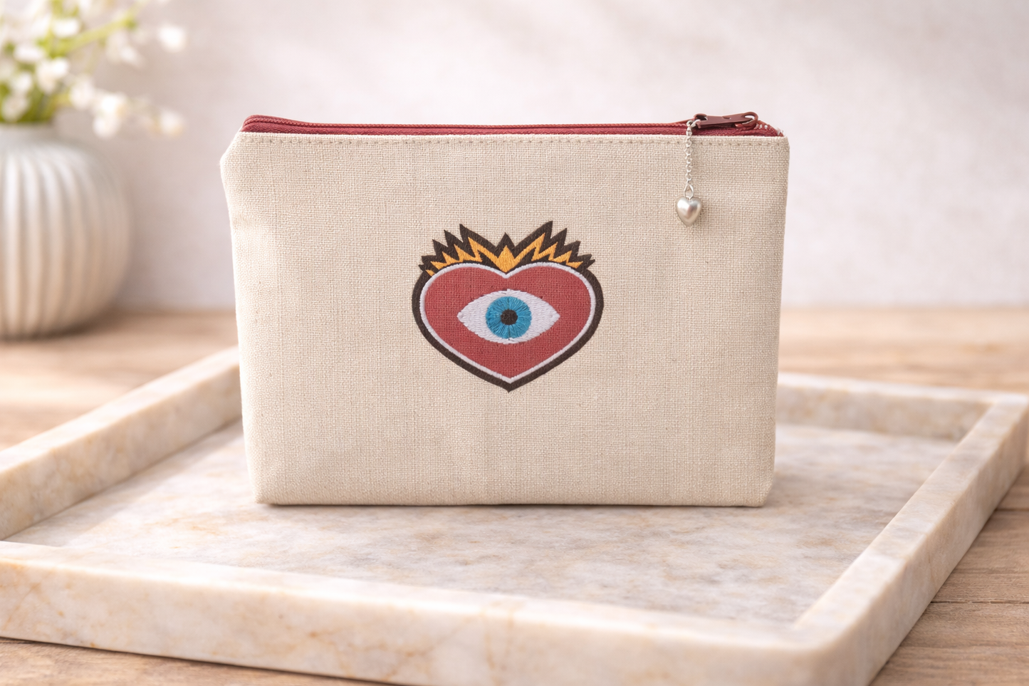 Canvas Evil Eye Heart Purse – Evil Eye Pouch – Greek Gift