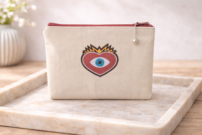 Canvas Evil Eye Heart Purse – Evil Eye Pouch – Greek Gift