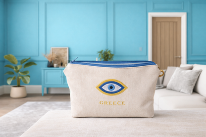 Evil Eye embroidered Pouch – Handmade Greek Purse – Greek Gift