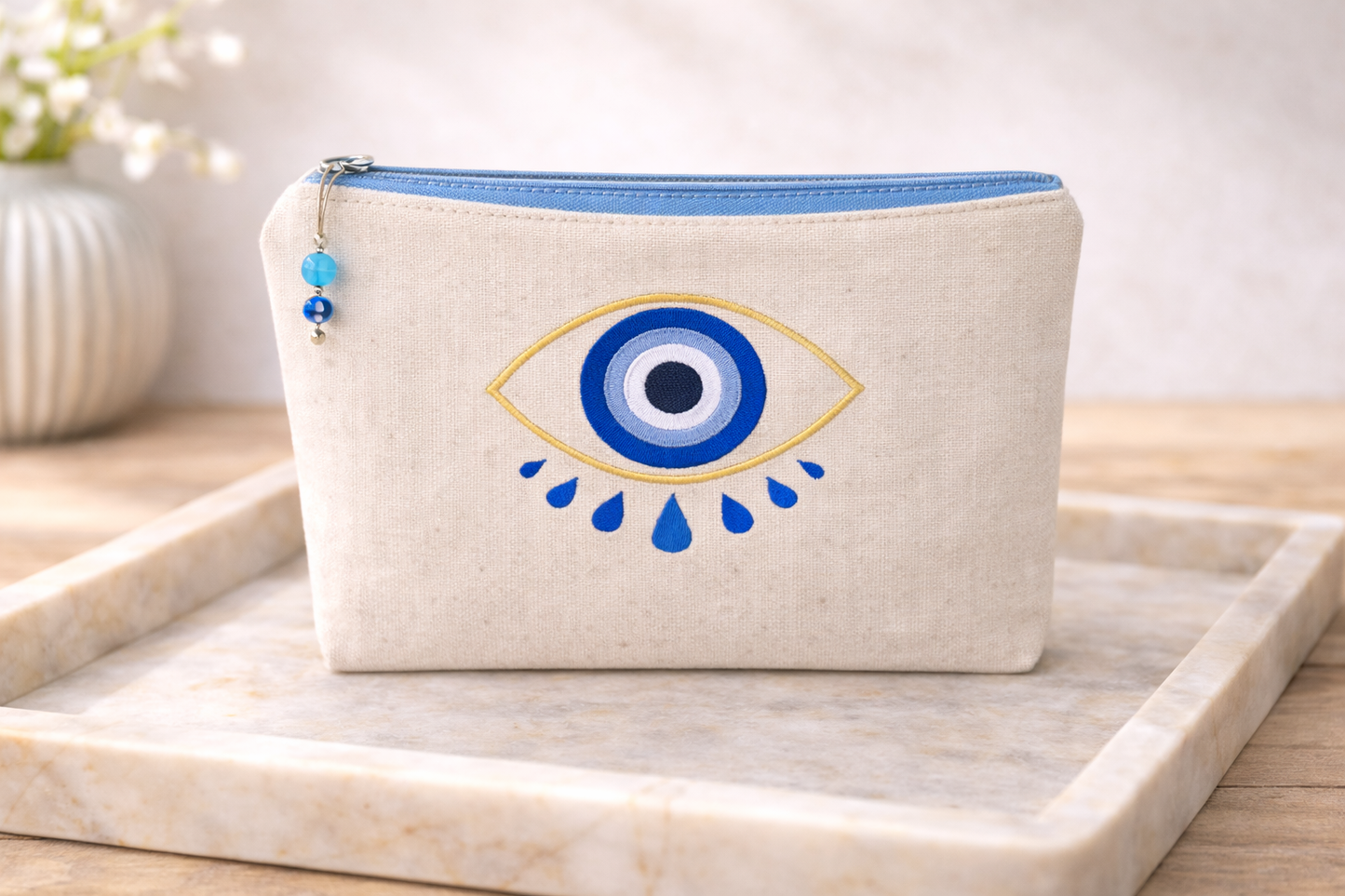 Pochette en tissu Oeil Bleu – Pochette brodée – Cadeau grec