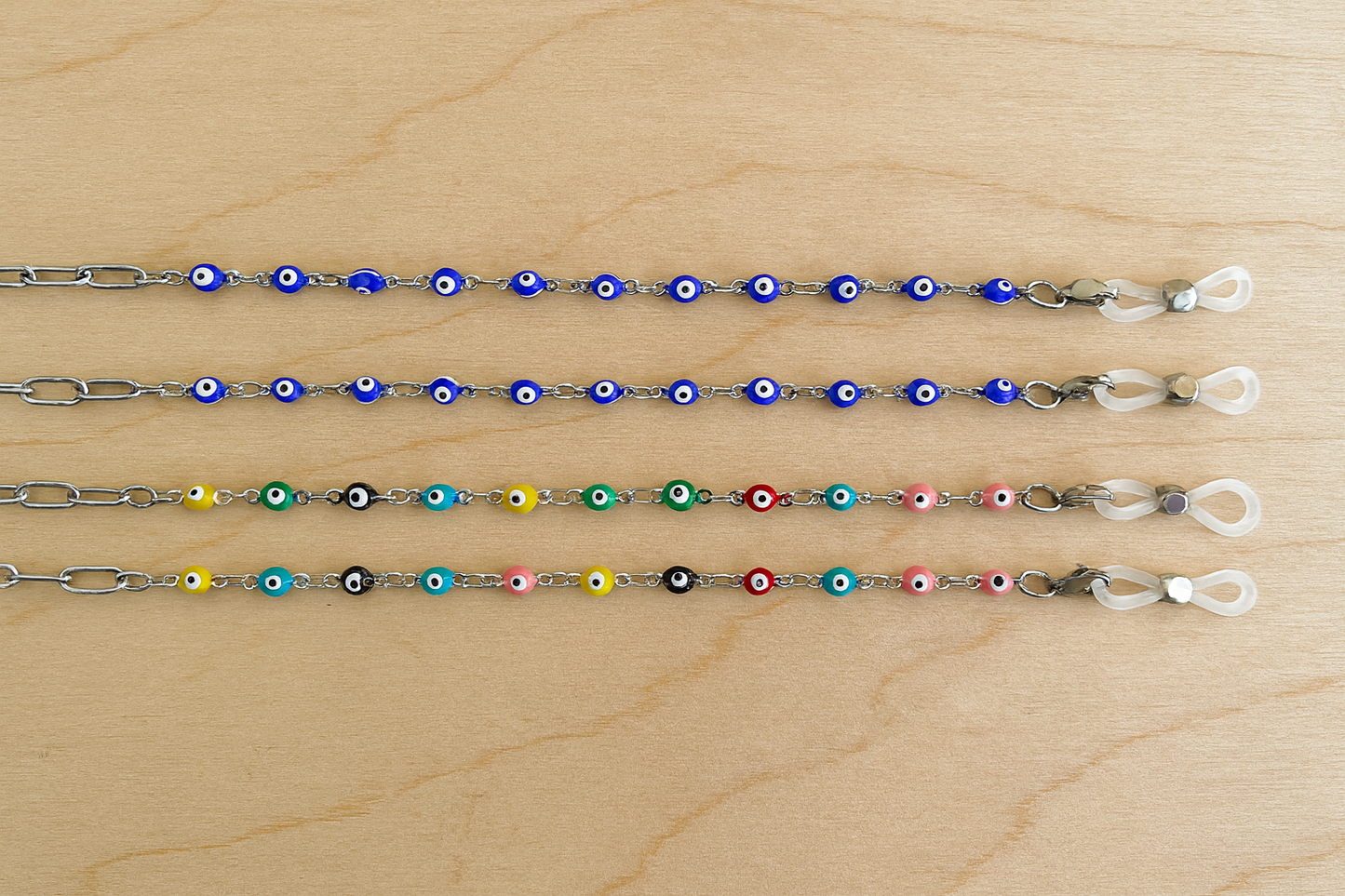 Collier Porte-Lunettes Oeil Bleu – Chaîne en Acier Inoxydable - Chaîne Lunettes Femme