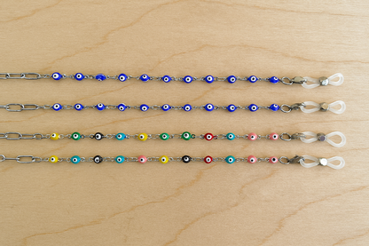 Collier Porte-Lunettes Oeil Bleu – Chaîne en Acier Inoxydable - Chaîne Lunettes Femme