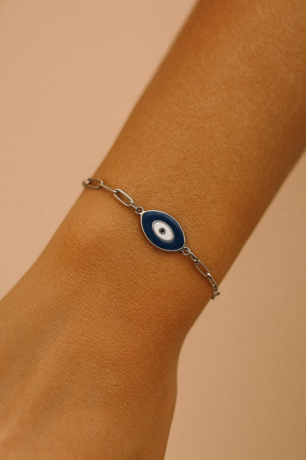 Bracelet Oeil Protecteur en Acier Émaillé & Chaîne Trombone Inoxydable