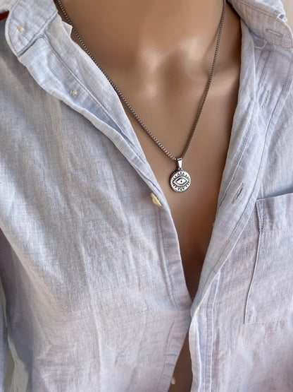 Collier Homme Oeil en Acier Inoxydable