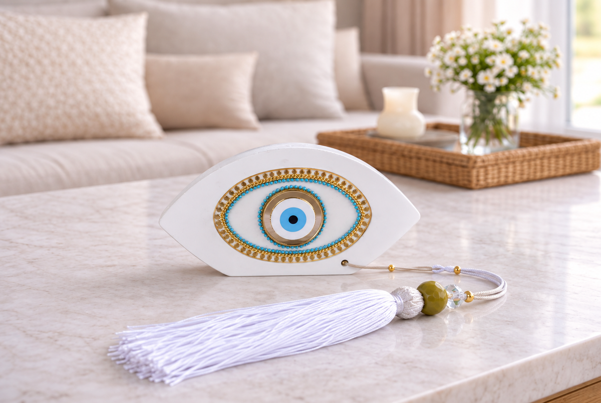 White Greek Evil Eye Wall Hanging or Table Decoration