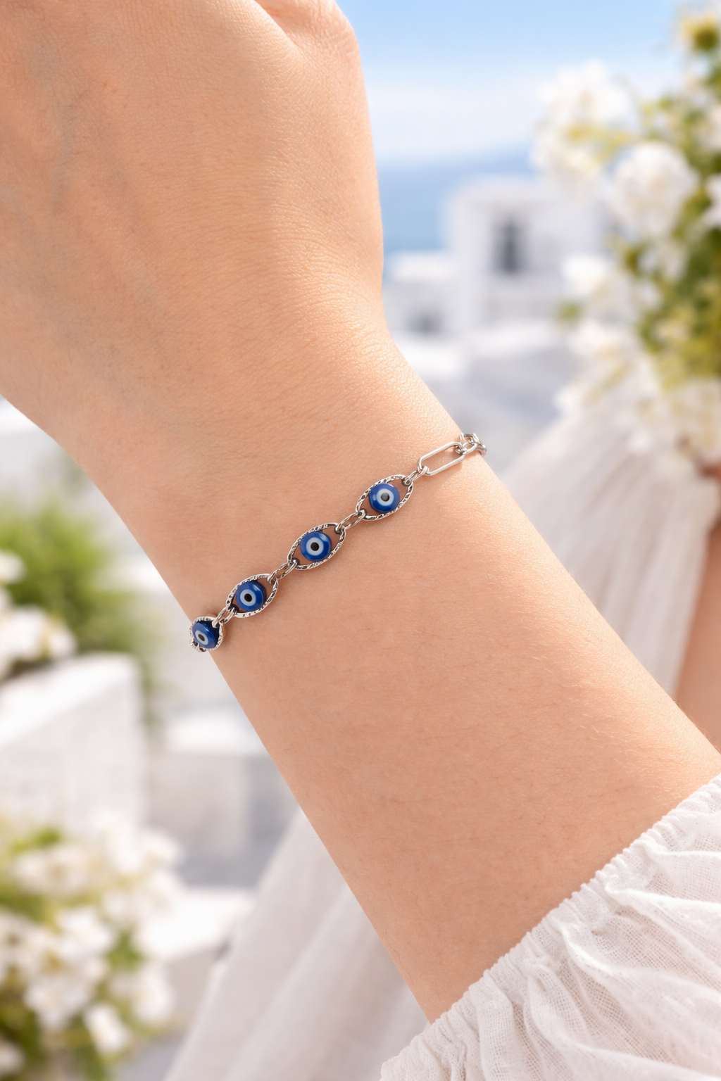 Bracelet Oeil Porte-Bonheur en Acier Inoxydable – Chaîne Trombone